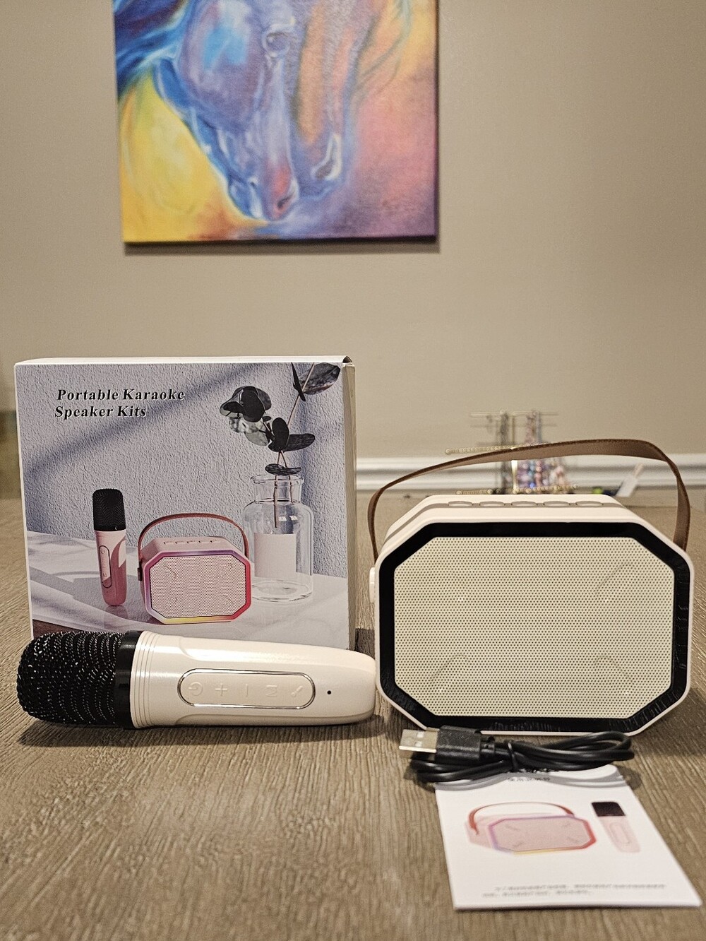 Karaoke Speaker and Microphone Portable - Beige